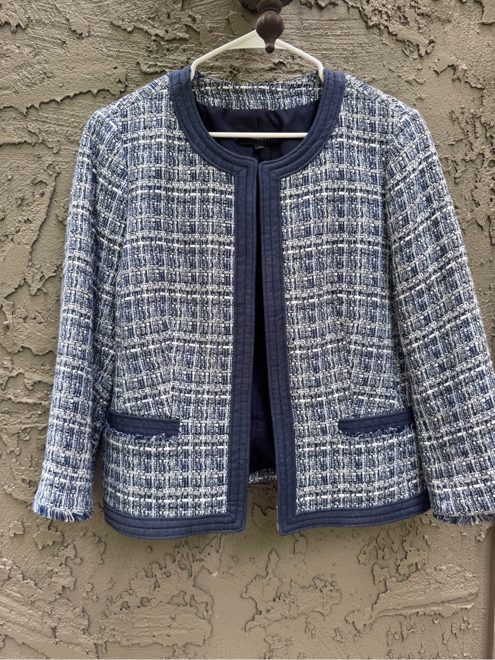 Talbots Chambray Trim Tweed Jacket Size 14 - Picture 3 of 15